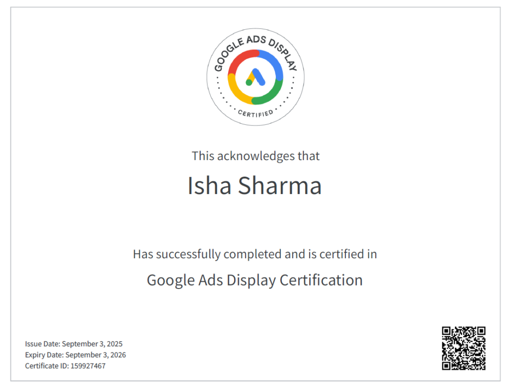 google ads display certificate