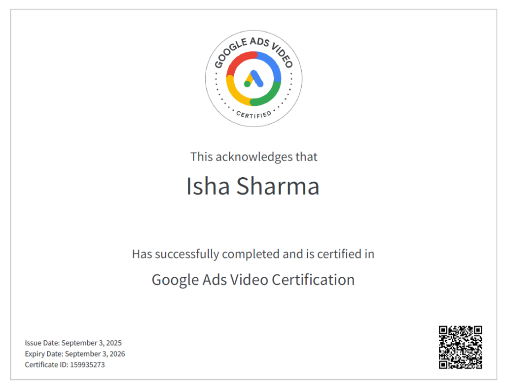 Google ads video certificate